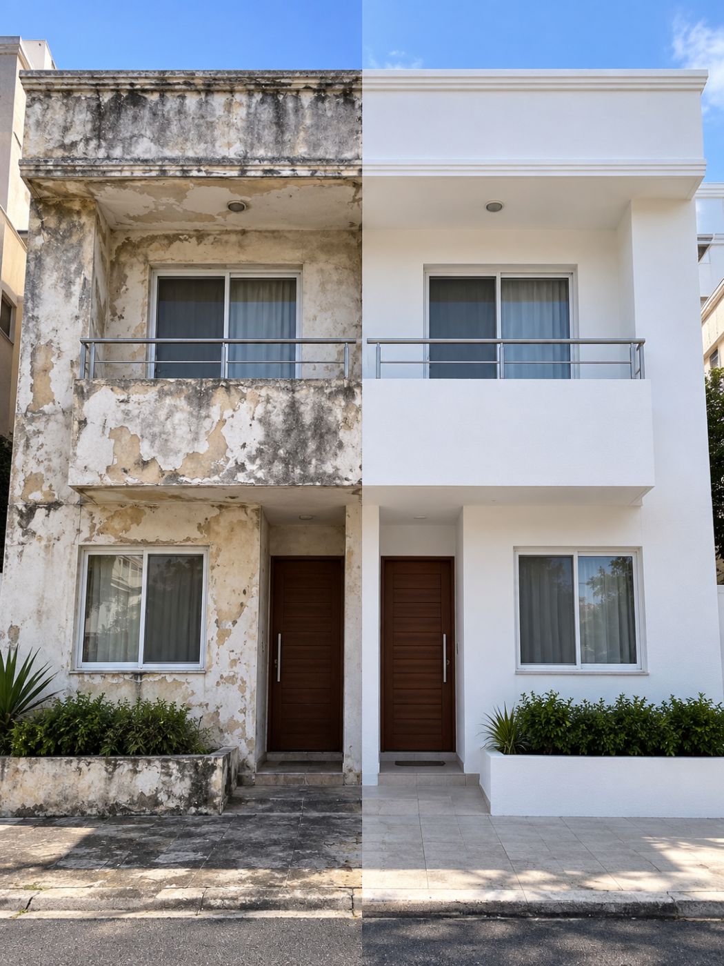 Fachada antes e depois da pintura
